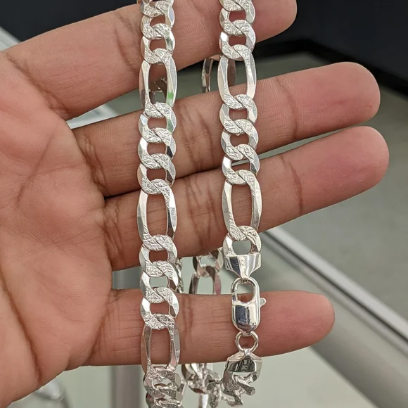 925 Sterling Silver Figaro Diamond Cut Chain 10mm 22 inch